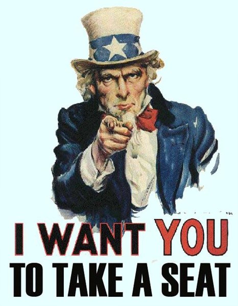 미국 여성단체 ‘서서 소변보기에 반대하는 어머니들의 모임’(MAPSU)에 실린 홍보 포스터.유명한 모병 포스터였던 엉클 샘의 ‘I WANT YOU’를 패러디했다.