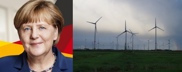 앙겔라 메르켈 독일 총리와 니더작센주에 위치한 풍력발전소 모습. (사진=독일 정부 홈페이지 및 픽사베이 취합)