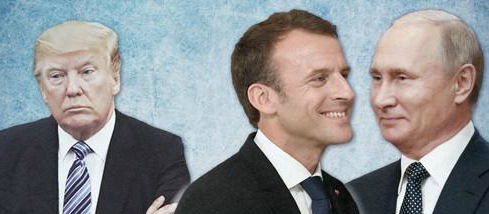 트럼프 미국 대통령(왼쪽)과 마크롱 프랑스 대통령(중간), 푸틴 러시아 대통령 (사진=연합뉴스)