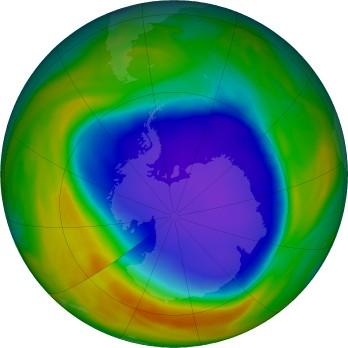 10월 31일 남극 상공의 오존층에 뚫린 구멍의 크기 ⓒ NASA
