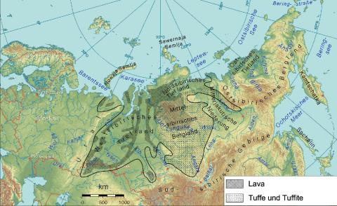 러시아 중앙의 광대한 시베리아 트랩 범위 ⓒ 위키피디아
