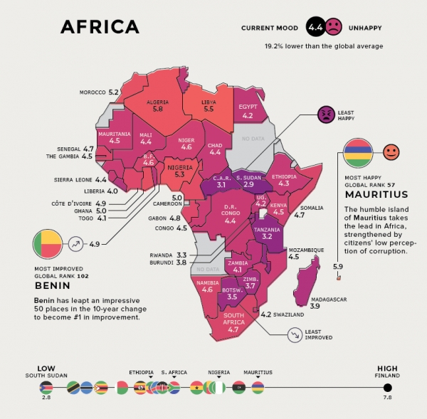 아프리카 행복지수 지도 / 비주얼 캐피털리스트