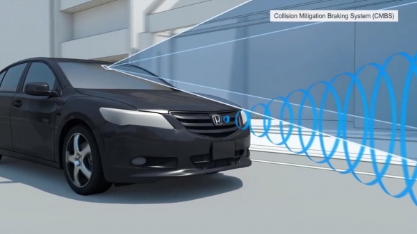 레이더 기술을 사용해 차량 또는 물체 간의 상당한 속도 변화를 감지하고 운전자에게 경고하는 CMBS (Honda Collision Mitigation Braking System) 기능.(사진=혼다)