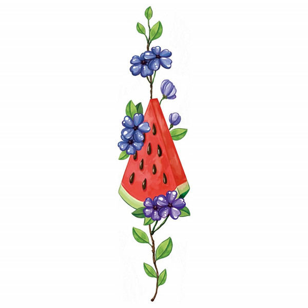 LG생활건강의 타투 프린터 ‘임프린투’용 AI 생성 도안(입력 텍스트 - 삼각형 모양의 수박 조각, 보라색 꽃, 녹색 잎)